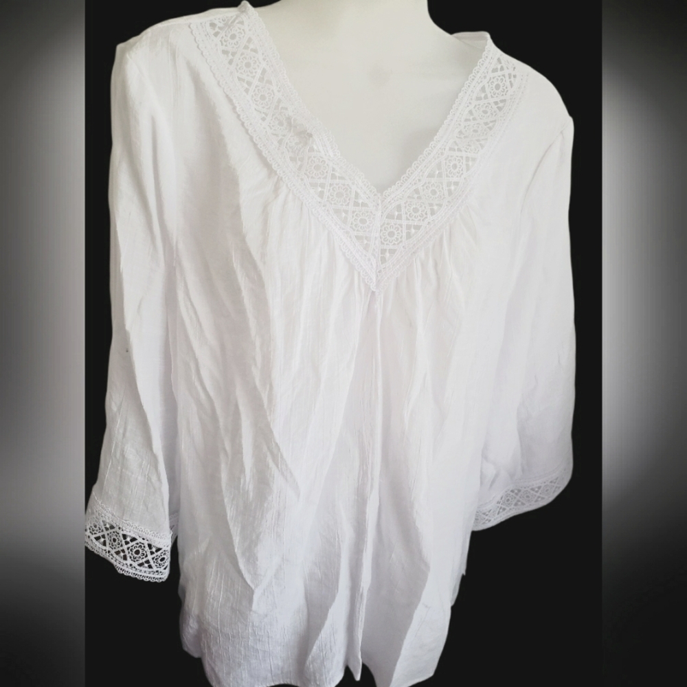 Women's Elegant White Semi-Sheer Lace Top